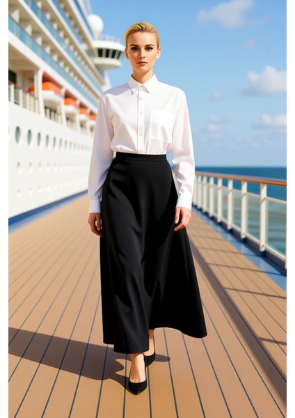 Kadın Midi Kloş Etek Orta Kalınlık Düz Desen Fonksiyonel Dayanıklı Kaliteli Konforlu Rahat