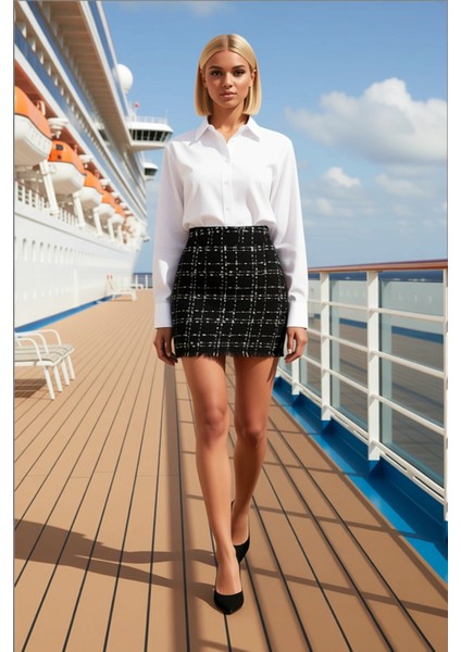 Kadın Mini Boy Tüvit Dokuma Etek Yüksek Bel Kalem Kalıp Fonksiyonel Dayanıklı Kaliteli Şık