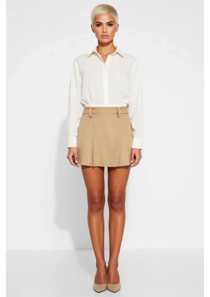 Kadın Gabardin Pileli Mini Etek Normal Bel Kemerli Fonksiyonel Dayanıklı Kaliteli Konforlu fırsatları