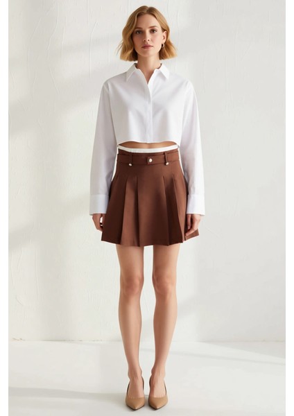 Kadın Gabardin Pileli Mini Etek Normal Bel Kemerli Fonksiyonel Dayanıklı Kaliteli Konforlu modelleri