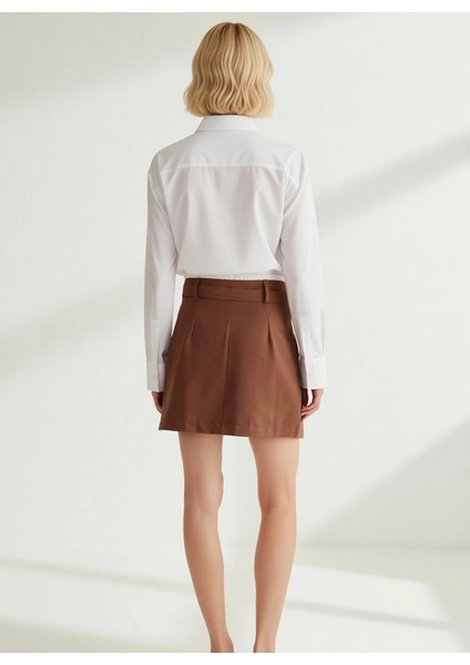 Kadın Gabardin Pileli Mini Etek Normal Bel Kemerli Fonksiyonel Dayanıklı Kaliteli Konforlu fırsatları