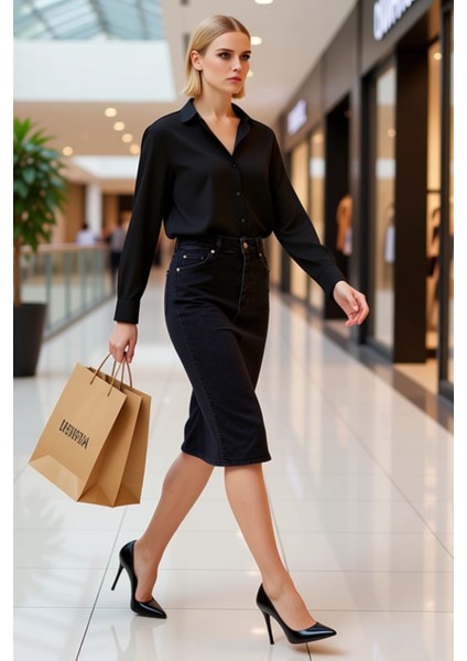 Kadın Yüksek Bel Kalem Denim Midi Etek Fonksiyonel Dayanıklı Kaliteli Konforlu Estetik Şık modelleri