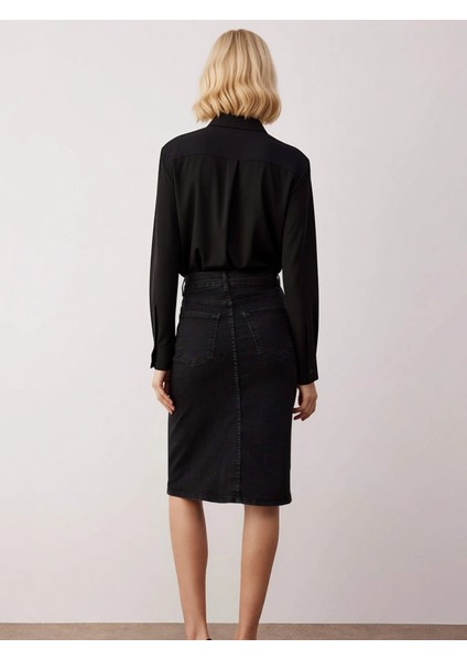 Kadın Yüksek Bel Kalem Denim Midi Etek Fonksiyonel Dayanıklı Kaliteli Konforlu Estetik Şık indirimleri