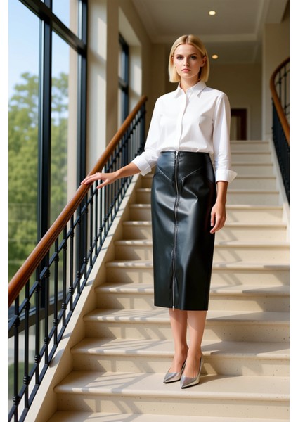 Kadın Kalem Midi Suni Deri Fermuar Detaylı Dokuma Etek Fonksiyonel Dayanıklı Kaliteli Spor fiyatları