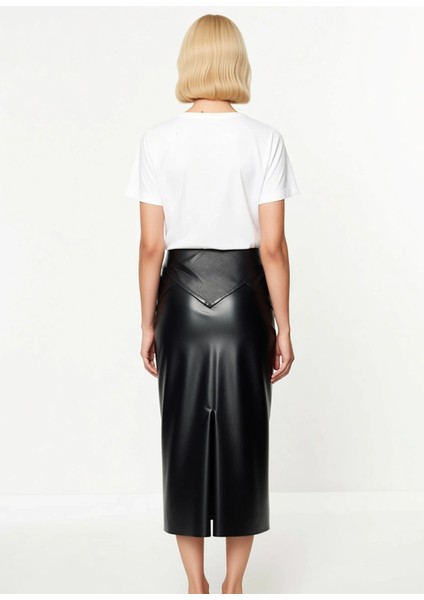 Kadın Kalem Midi Suni Deri Fermuar Detaylı Dokuma Etek Fonksiyonel Dayanıklı Kaliteli Spor indirimleri