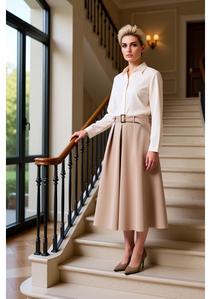 Kadın Kloş Midi Etek Cep Detaylı Gabardin Kemerli Fonksiyonel Dayanıklı Kaliteli Konforlu Şık fiyatları