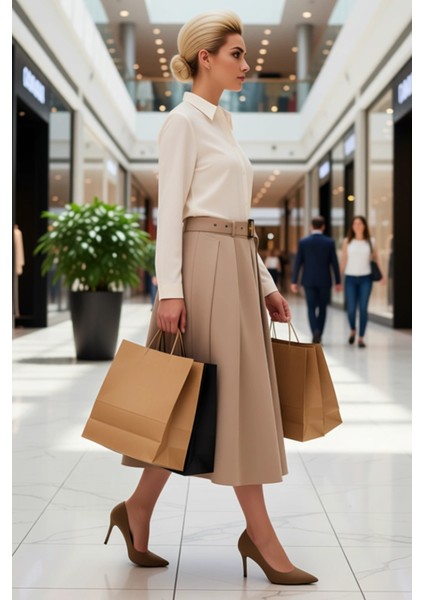 Kadın Kloş Midi Etek Cep Detaylı Gabardin Kemerli Fonksiyonel Dayanıklı Kaliteli Konforlu Şık modelleri