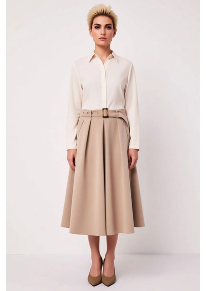 Kadın Kloş Midi Etek Cep Detaylı Gabardin Kemerli Fonksiyonel Dayanıklı Kaliteli Konforlu Şık fırsatları