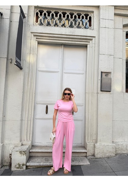 Kadın Viskon 3’lü Takım – Kimono + Beli Lastikli Salaş Pantolon + Kısa Kol (Tshirt) – 8 Renk fırsatları