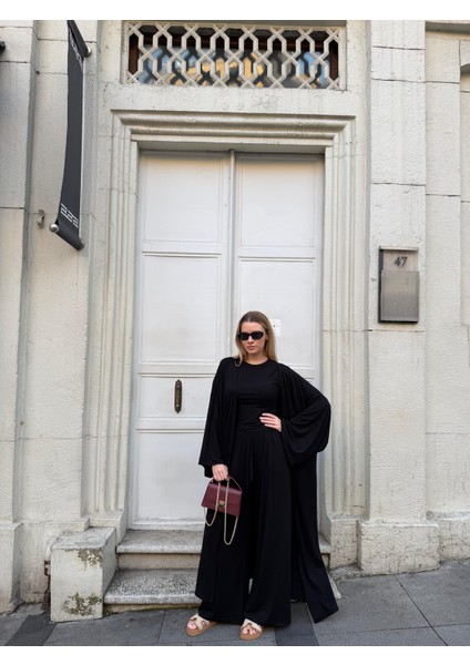 Kadın Viskon 3’lü Takım – Kimono + Beli Lastikli Salaş Pantolon + Kısa Kol (Tshirt) – 8 Renk