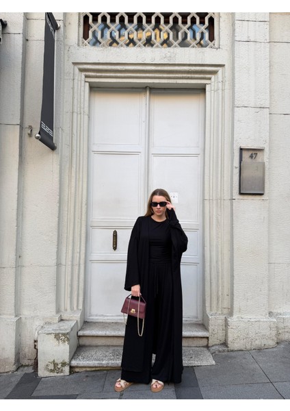 Kadın Viskon 3’lü Takım – Kimono + Beli Lastikli Salaş Pantolon + Kısa Kol (Tshirt) – 8 Renk