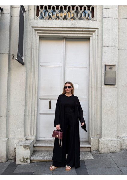 Kadın Viskon 3’lü Takım – Kimono + Beli Lastikli Salaş Pantolon + Kısa Kol (Tshirt) – 8 Renk