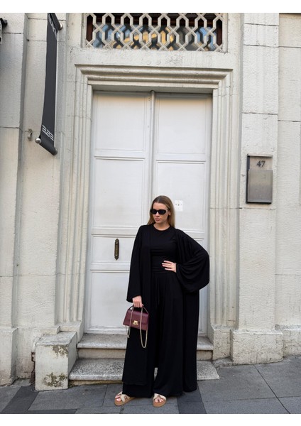 Kadın Viskon 3’lü Takım – Kimono + Beli Lastikli Salaş Pantolon + Kısa Kol (Tshirt) – 8 Renk