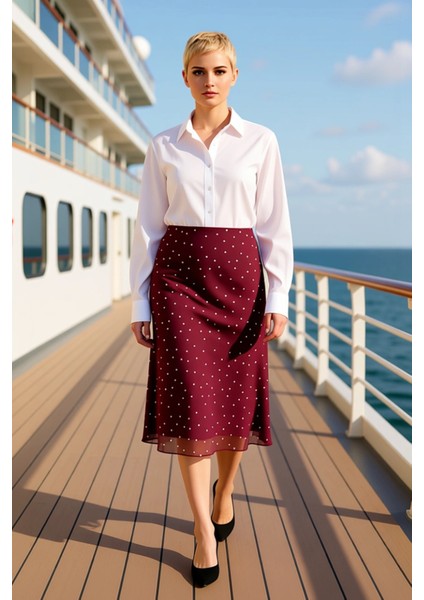 Kadın A Line Midi Etek Puantiye Desenli %94 Polyester %6 Elastan Fonksiyonel Dayanıklı Şık