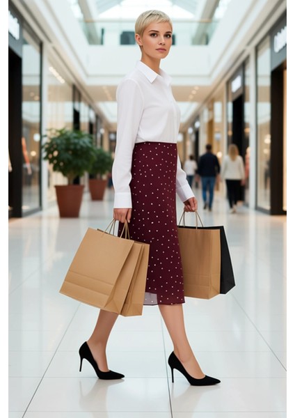 Kadın A Line Midi Etek Puantiye Desenli %94 Polyester %6 Elastan Fonksiyonel Dayanıklı Şık modelleri