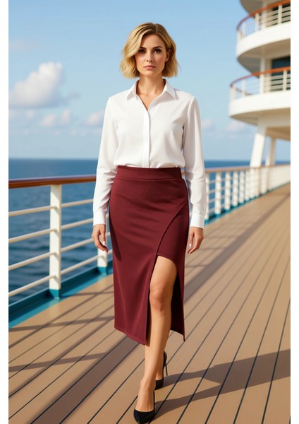 Kadın Kalem Yırtmaçlı Midi Etek Düz Örme Kumaş Elastan Içerikli Fonksiyonel Dayanıklı Spor