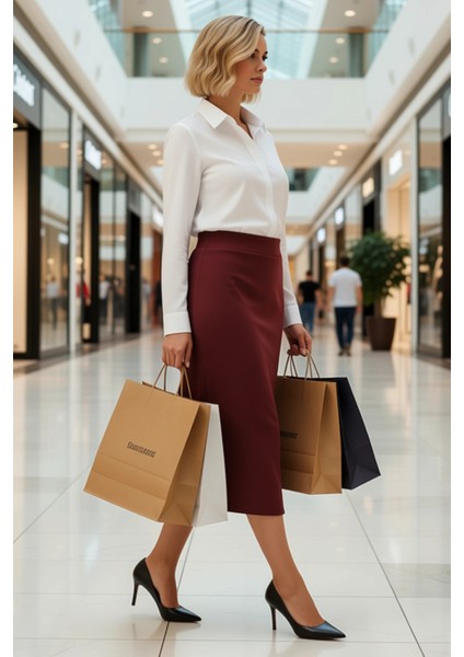 Kadın Kalem Yırtmaçlı Midi Etek Düz Örme Kumaş Elastan Içerikli Fonksiyonel Dayanıklı Spor modelleri