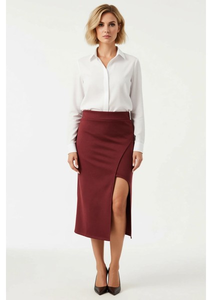 Kadın Kalem Yırtmaçlı Midi Etek Düz Örme Kumaş Elastan Içerikli Fonksiyonel Dayanıklı Spor fırsatları