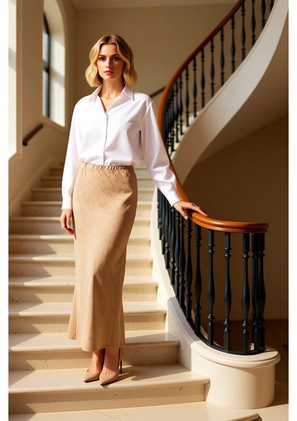 Kadın Yüksek Bel Midi Etek Düz Kalıp %100 Keten Fonksiyonel Dayanıklı Kaliteli Konforlu Şık fiyatları