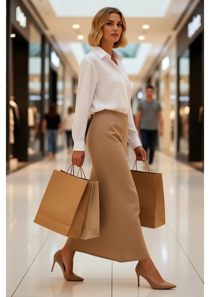 Kadın Yüksek Bel Midi Etek Düz Kalıp %100 Keten Fonksiyonel Dayanıklı Kaliteli Konforlu Şık modelleri