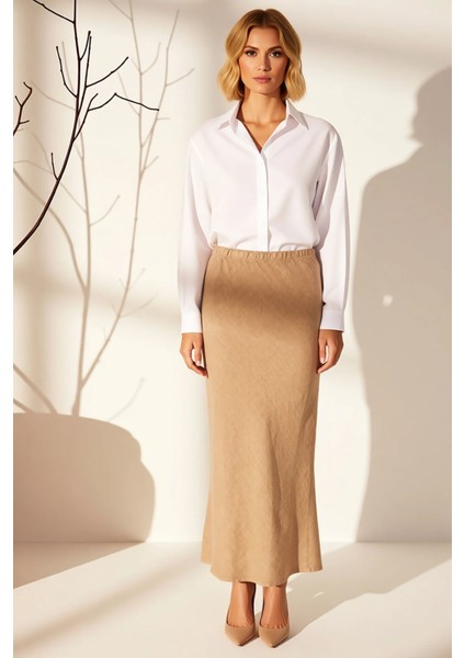 Kadın Yüksek Bel Midi Etek Düz Kalıp %100 Keten Fonksiyonel Dayanıklı Kaliteli Konforlu Şık fırsatları