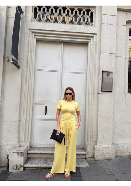 Kadın Viskon 3’lü Takım – Kimono + Beli Lastikli Salaş Pantolon + Kısa Kol (Tshirt) – 8 Renk fiyatları