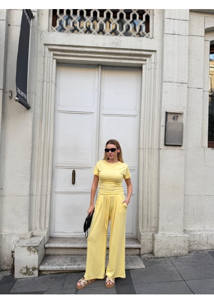 Kadın Viskon 3’lü Takım – Kimono + Beli Lastikli Salaş Pantolon + Kısa Kol (Tshirt) – 8 Renk fırsatları