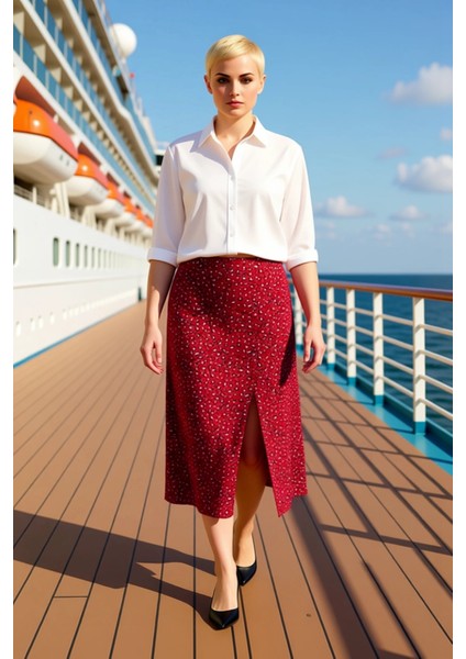 Kadın Midi Etek Viskon Dokuma Animal Desenli Yırtmaçlı Normal Bel Fonksiyonel Dayanıklı Şık