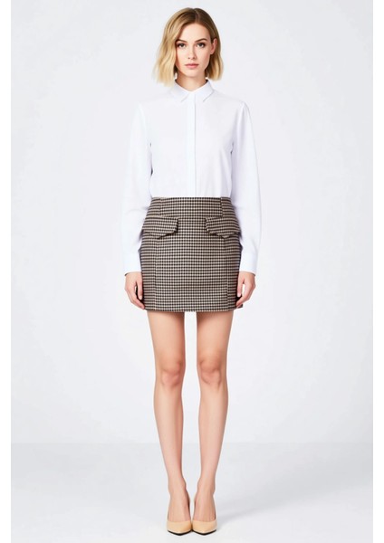 Kadın A Line Mini Etek Kazayağı Desenli Kaşe Fonksiyonel Dayanıklı Kaliteli Konforlu Rahat fırsatları