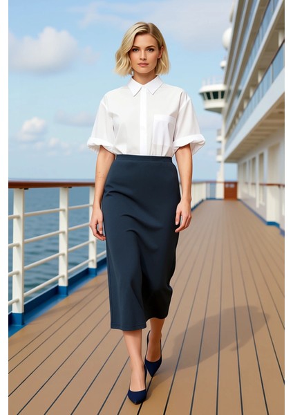 Kadın Yırtmaçlı Maxi Örme Etek Yüksek Bel Kalem Kalıp %99 Pamuk %1 Elastan Fonksiyonel Şık