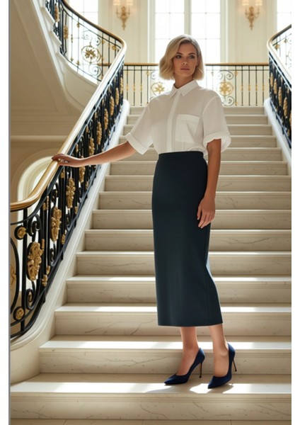 Kadın Yırtmaçlı Maxi Örme Etek Yüksek Bel Kalem Kalıp %99 Pamuk %1 Elastan Fonksiyonel Şık fiyatları