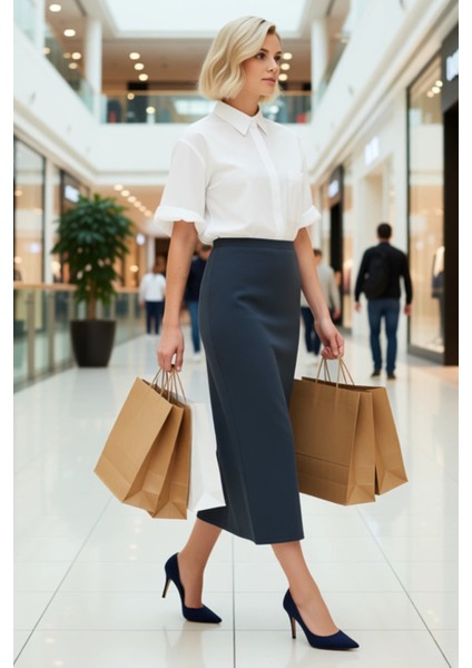 Kadın Yırtmaçlı Maxi Örme Etek Yüksek Bel Kalem Kalıp %99 Pamuk %1 Elastan Fonksiyonel Şık modelleri