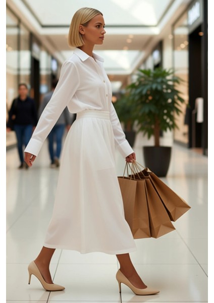 Kadın %100 Keten Midi Etek Beli Lastikli Düz Kalıp Fonksiyonel Dayanıklı Kaliteli Konforlu modelleri