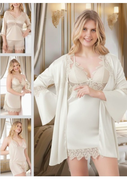 Pierre Paris Ipek Saten 6'lı Kısa Gecelik ve Sabahlık Çeyiz Seti