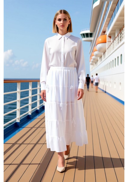 Kadın A Line Maxi Boy Fiyonk Detaylı Dokuma Etek Fonksiyonel Dayanıklı Kaliteli Konforlu Şık