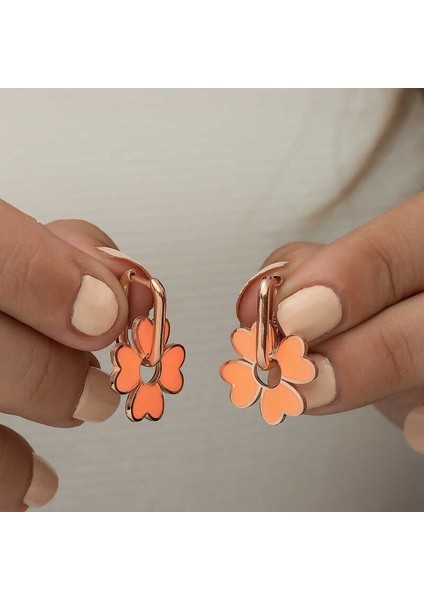 ​gümüş Fosforlu Turuncu Yonca Küpe modelleri