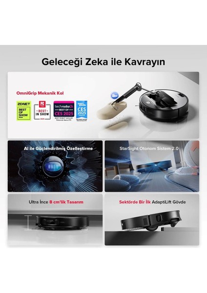 22.000 Pa Ultra Emiş Gücü Çöp Boşaltma Istasyonlu Mekanik Kollu Yapay Zeka Destekli Robot Süpürge ve Mop Saros Z70, Siklon Filtre ve Epa/hepa Filtre Üst Seviye Zeka + Tiftik Toplama Cihazı fırsatları