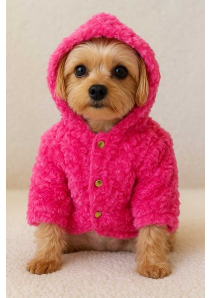 Pembe Kürklü Mont Kedi Köpek Kıyafeti