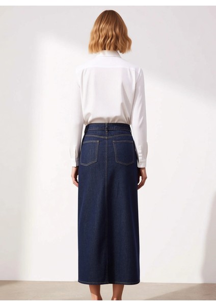 Kadın %100 Pamuk Denim Midi Etek Yırtmaçlı A Kesim Fonksiyonel Dayanıklı Kaliteli Konforlu indirimleri