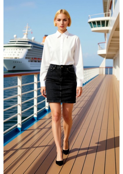 Kadın Yüksek Bel Mini Denim Etek A Kesim Kalem Kalıp Fonksiyonel Dayanıklı Kaliteli Modern