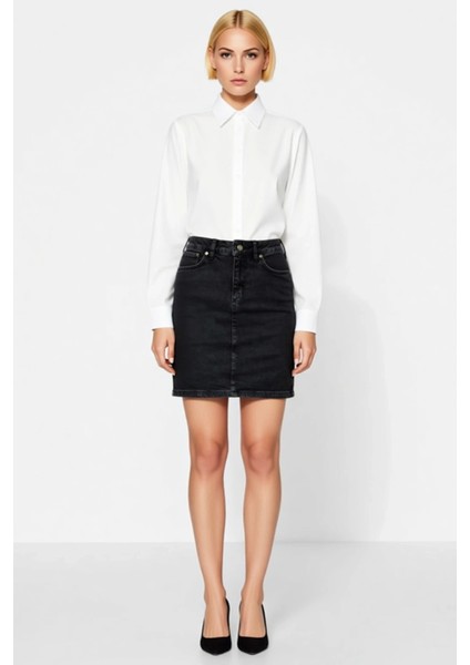 Kadın Yüksek Bel Mini Denim Etek A Kesim Kalem Kalıp Fonksiyonel Dayanıklı Kaliteli Modern fırsatları