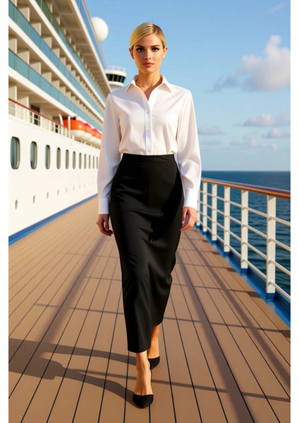 Kadın Maxi Kalem Etek Yırtmaçlı Düz Desen Mikro Likralı Interlok Fonksiyonel Dayanıklı Şık