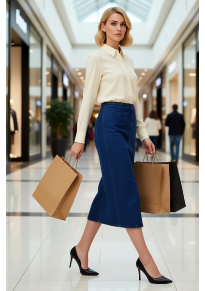 Kadın Midi Kalem Denim Etek Yüksek Bel Düz Kesim Fonksiyonel Dayanıklı Kaliteli Konforlu Şık modelleri