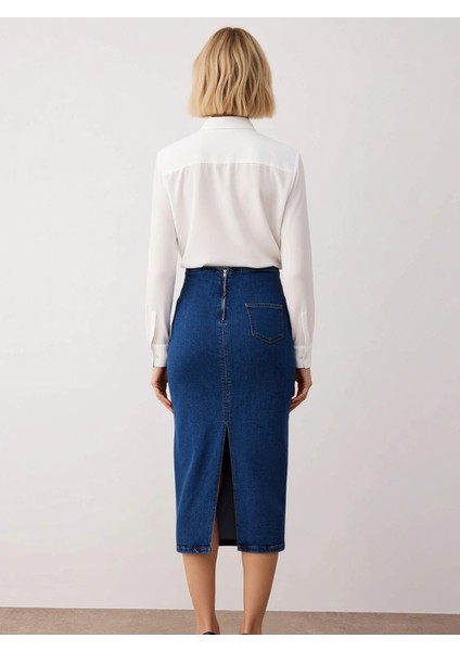 Kadın Midi Kalem Denim Etek Yüksek Bel Düz Kesim Fonksiyonel Dayanıklı Kaliteli Konforlu Şık indirimleri