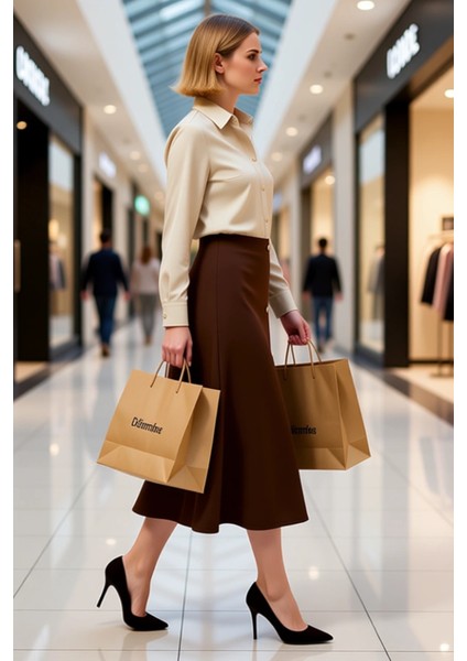 Kadın Yüksek Bel Düğmeli Midi Etek A Kesim %100 Polyester Fonksiyonel Dayanıklı Kaliteli Şık modelleri