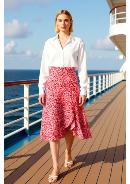 Kadın Yüksek Bel Midi Örme Etek Hayvan Desenli Fonksiyonel Dayanıklı Kaliteli Konforlu Şık