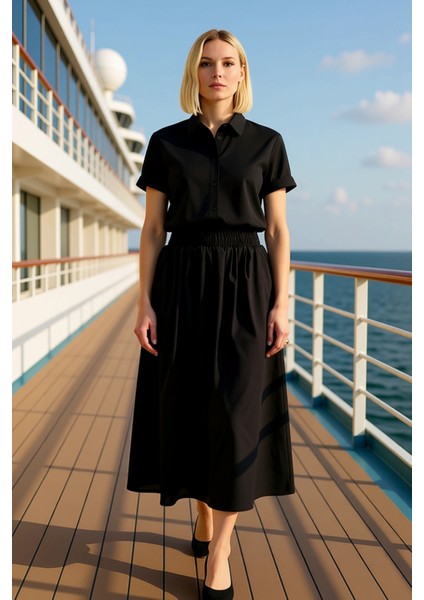 Kadın Yüksek Bel Kloş Maxi Etek Düz Terrycotton Kalıp Fonksiyonel Dayanıklı Kaliteli Rahat