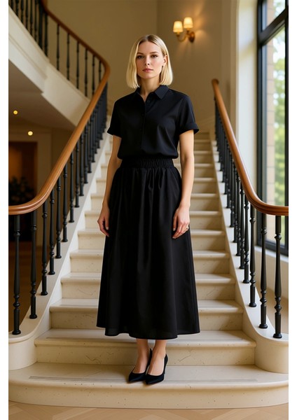 Kadın Yüksek Bel Kloş Maxi Etek Düz Terrycotton Kalıp Fonksiyonel Dayanıklı Kaliteli Rahat fiyatları