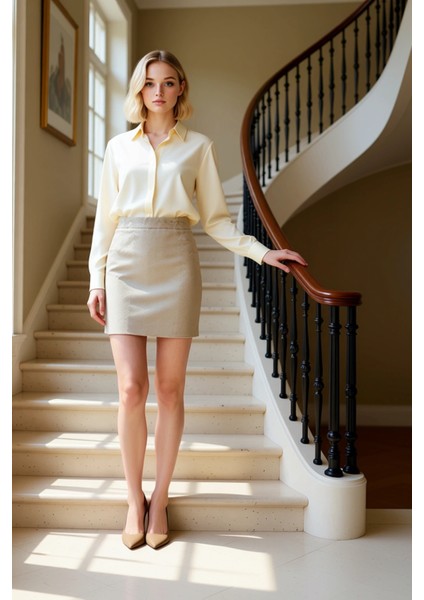 Kadın Yüksek Bel Mini Kaşe Etek Balık Sırtı Desenli %70 Pamuk %30 Polyester Fonksiyonel Şık fiyatları