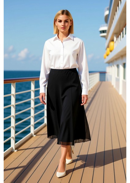 Kadın A Line Kalıp Tül Maxi Etek Normal Bel Lastikli Fonksiyonel Dayanıklı Kaliteli Modern